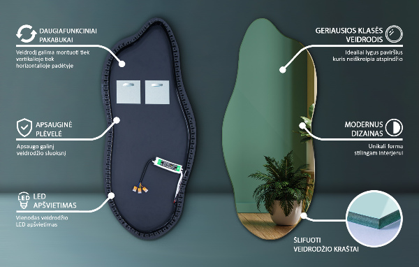 Nepravidelne led zrkadlo 35x80 cm