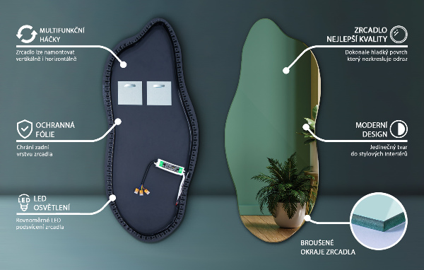 Nepravidelne led zrkadlo 40x90 cm