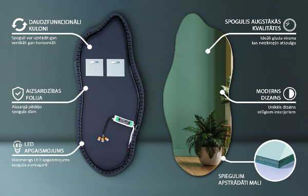 Nepravidelne led zrkadlo 40x90 cm