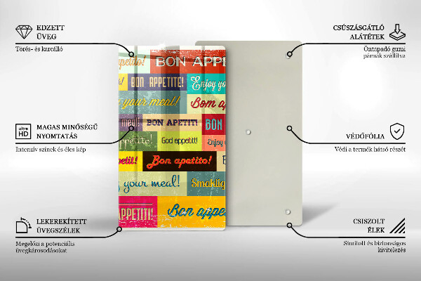 Kuchynská doska veľká zo skla Titulky Jazyky dobrej chuti