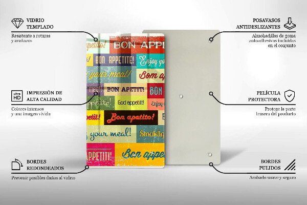Kuchynská doska veľká zo skla Titulky Jazyky dobrej chuti