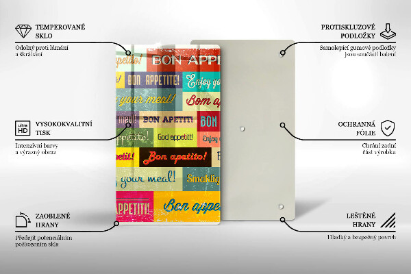 Kuchynská doska veľká zo skla Titulky Jazyky dobrej chuti
