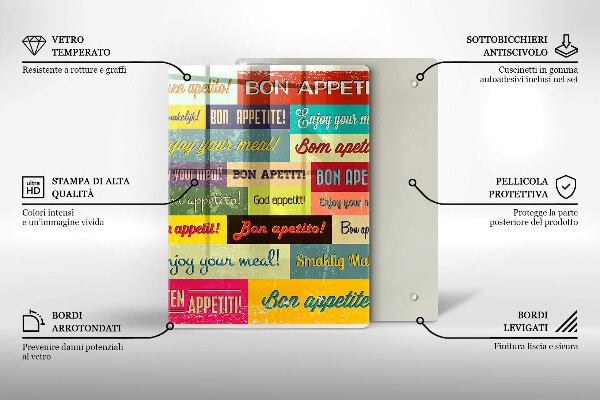 Kuchynská doska veľká zo skla Titulky Jazyky dobrej chuti