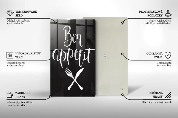 Kuchynská doska veľká zo skla Bon appetit nápis