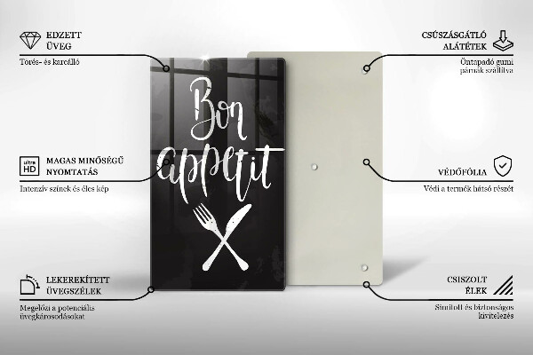 Kuchynská doska veľká zo skla Bon appetit nápis