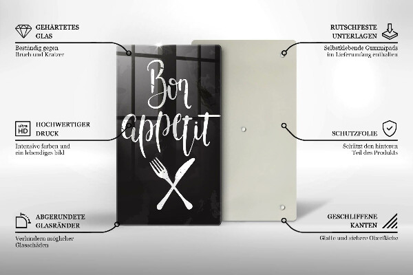 Kuchynská doska veľká zo skla Bon appetit nápis