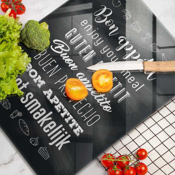 Kuchynská doska veľká zo skla Nápis do kuchyne hovorí