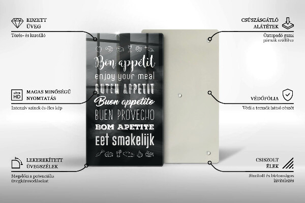 Kuchynská doska veľká zo skla Nápis do kuchyne hovorí