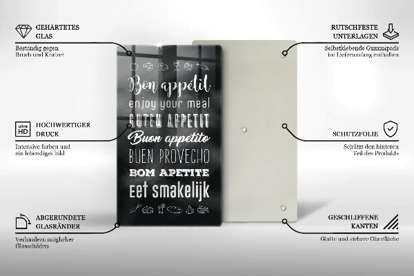 Kuchynská doska veľká zo skla Nápis do kuchyne hovorí