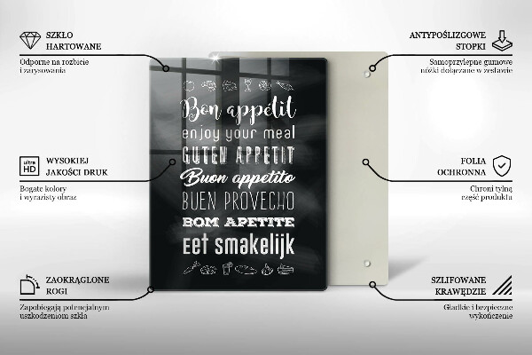 Kuchynská doska veľká zo skla Nápis do kuchyne hovorí