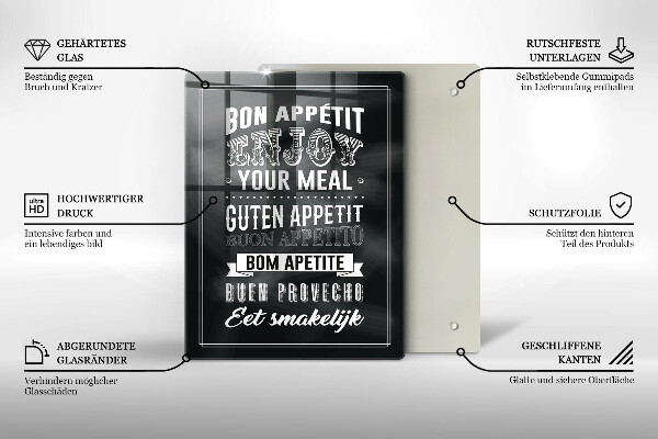 Kuchynská doska veľká zo skla Nápis do kuchyne veta