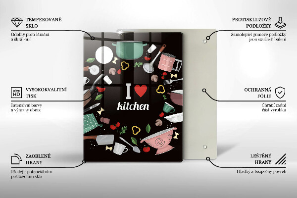 Kuchynská doska veľká zo skla I love kitchen