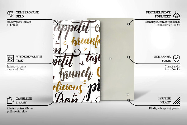 Kuchynská doska veľká zo skla Bon appetit