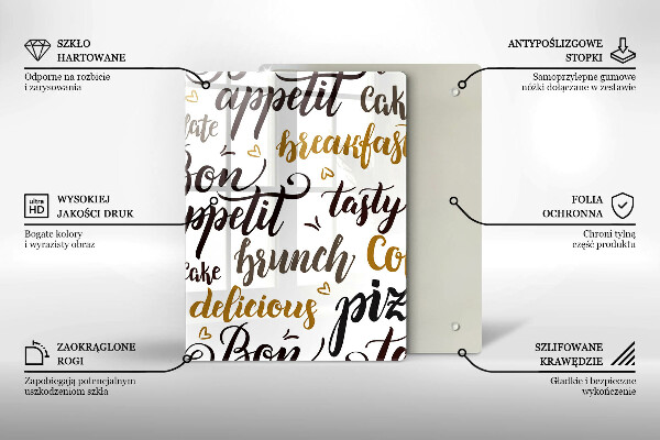 Kuchynská doska veľká zo skla Bon appetit