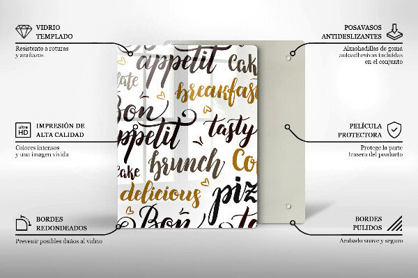 Kuchynská doska veľká zo skla Bon appetit