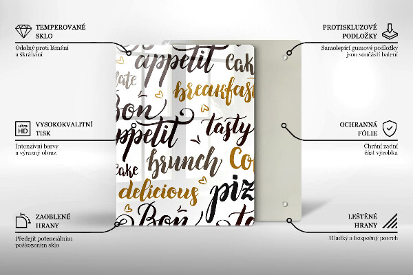 Kuchynská doska veľká zo skla Bon appetit