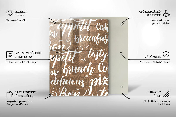 Kuchynská doska veľká zo skla Bon appetit