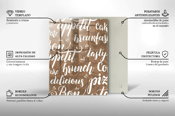 Kuchynská doska veľká zo skla Bon appetit