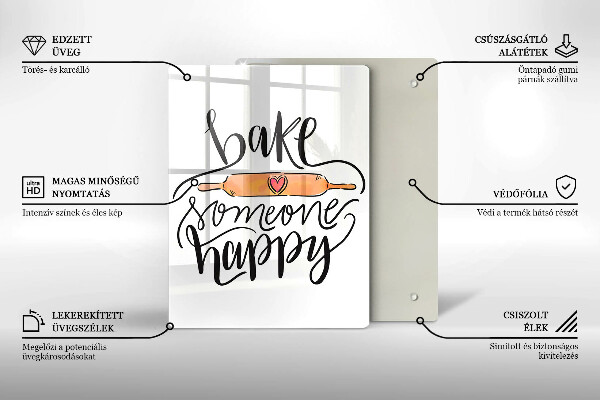 Kuchynská doska veľká zo skla Bake someone happy