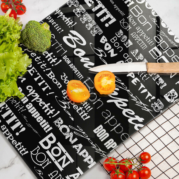 Kuchynská doska veľká zo skla Kuchynské titulky Bon appetit