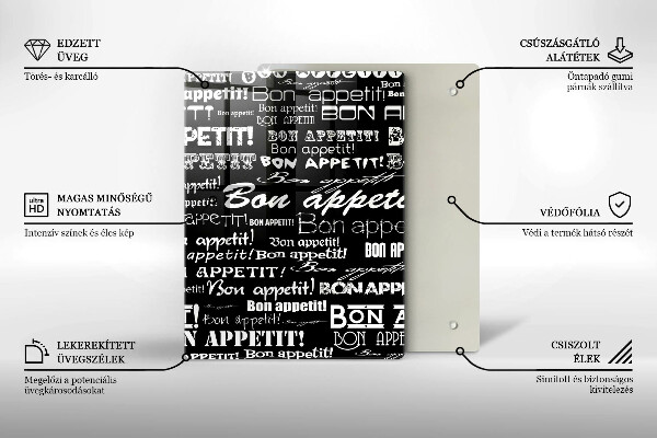 Kuchynská doska veľká zo skla Kuchynské titulky Bon appetit