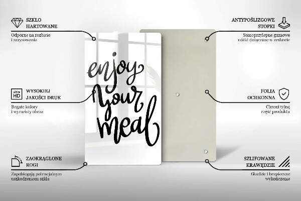 Kuchynská doska veľká zo skla Enjoy your meal
