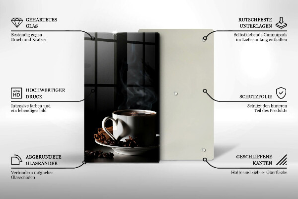 Kuchynská doska veľká zo skla Šálka horúcej kávy