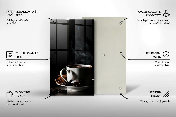 Kuchynská doska veľká zo skla Šálka horúcej kávy