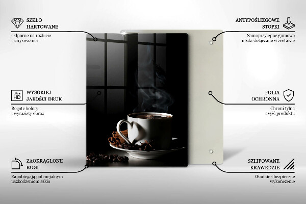 Kuchynská doska veľká zo skla Šálka horúcej kávy