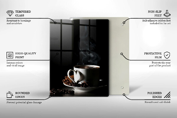 Kuchynská doska veľká zo skla Šálka horúcej kávy