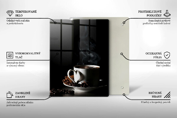 Kuchynská doska veľká zo skla Šálka horúcej kávy
