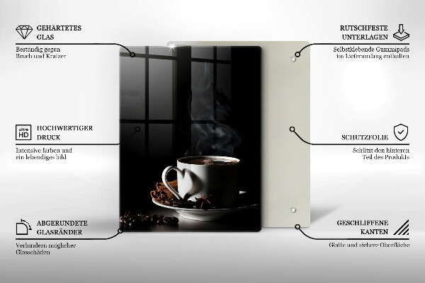 Kuchynská doska veľká zo skla Šálka horúcej kávy
