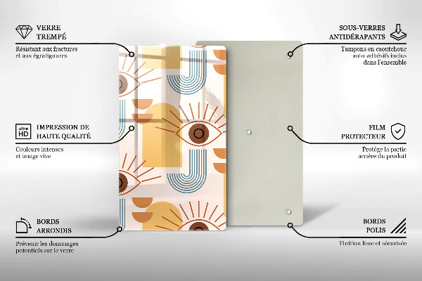 Kuchynská doska veľká zo skla Boho vzor očí