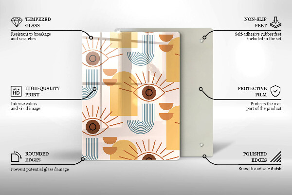 Kuchynská doska veľká zo skla Boho vzor očí