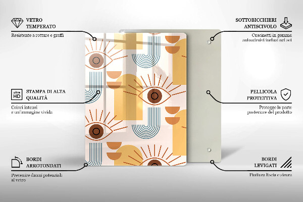 Kuchynská doska veľká zo skla Boho vzor očí