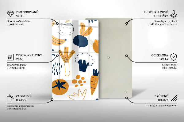 Kuchynská doska veľká zo skla Jedlo ilustrácie