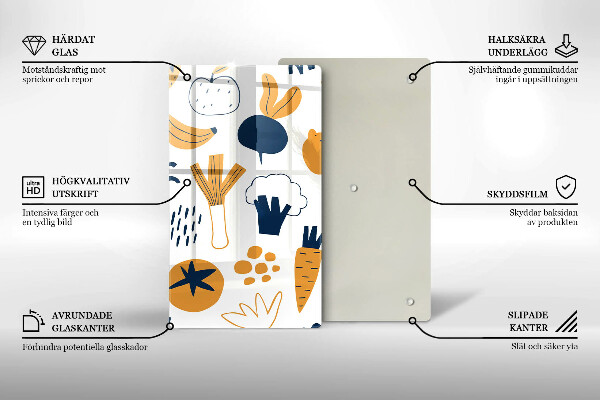 Kuchynská doska veľká zo skla Jedlo ilustrácie