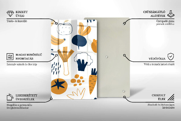 Kuchynská doska veľká zo skla Jedlo ilustrácie