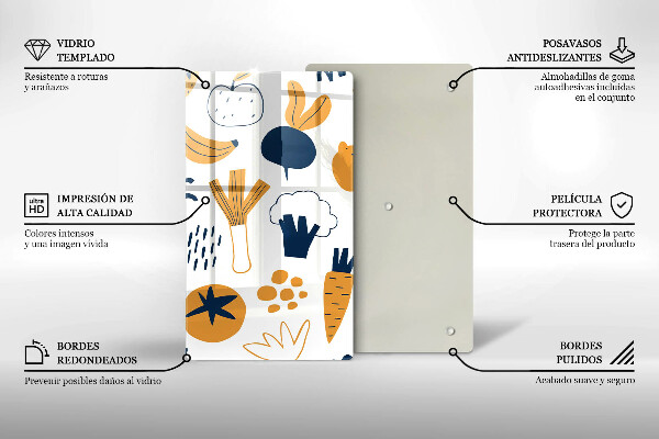 Kuchynská doska veľká zo skla Jedlo ilustrácie