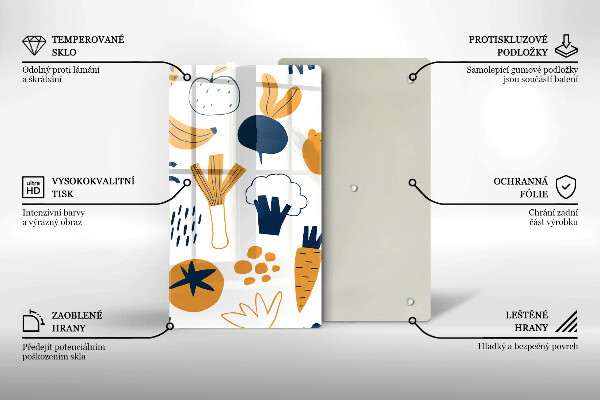 Kuchynská doska veľká zo skla Jedlo ilustrácie