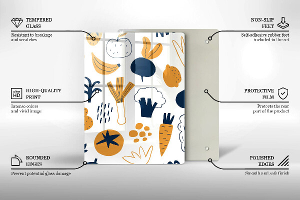 Kuchynská doska veľká zo skla Jedlo ilustrácie