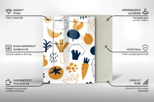 Kuchynská doska veľká zo skla Jedlo ilustrácie