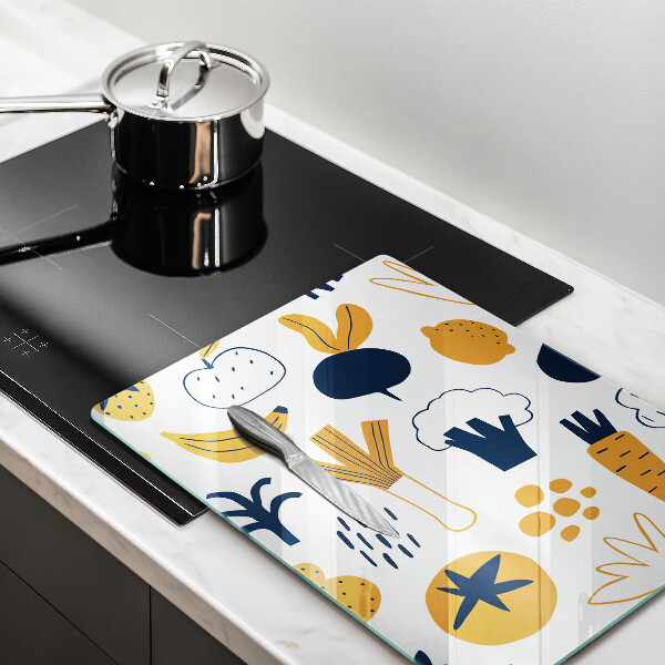 Kuchynská doska veľká zo skla Jedlo ilustrácie