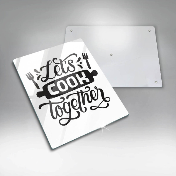 Kuchynská doska veľká zo skla Napis Let's cook together