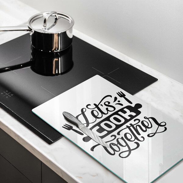 Kuchynská doska veľká zo skla Napis Let's cook together