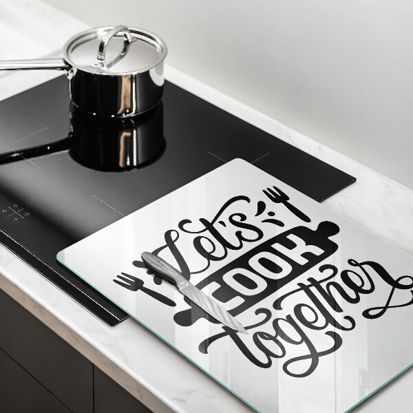 Kuchynská doska veľká zo skla Napis Let's cook together