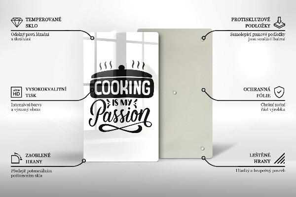 Kuchynská doska veľká zo skla Cooking is my passion