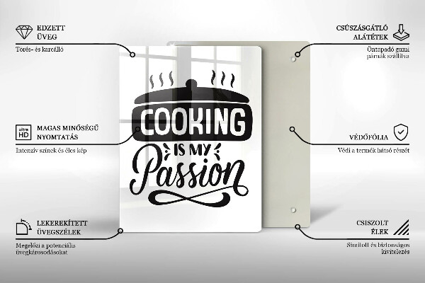 Kuchynská doska veľká zo skla Cooking is my passion