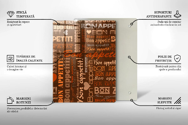 Kuchynská doska veľká zo skla Bon appetit