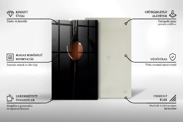 Kuchynská doska veľká zo skla Lyžica čokolády